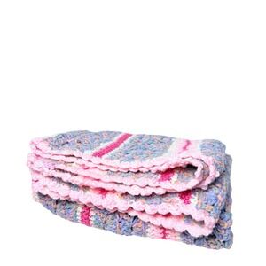 Handmade Crochet Baby Blanket Pastel Striped Chevron Ripple Wave Afghan Vintage
